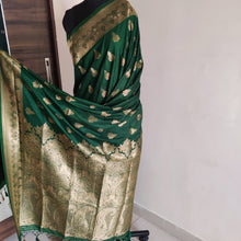 Load image into Gallery viewer, Dark Green Cotton silk saree
