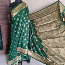 Load image into Gallery viewer, Dark Green Cotton silk saree
