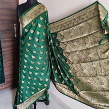 Load image into Gallery viewer, Dark Green Cotton silk saree
