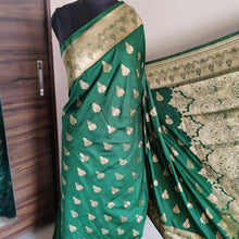 Load image into Gallery viewer, Dark Green Cotton silk saree
