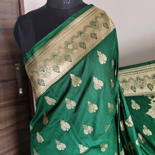 Load image into Gallery viewer, Dark Green Cotton silk saree
