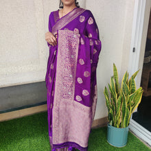 Load image into Gallery viewer, Purple Banarasi satin sarees
