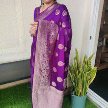 Load image into Gallery viewer, Purple Banarasi satin sarees
