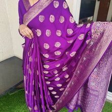 Load image into Gallery viewer, Purple Banarasi satin sarees
