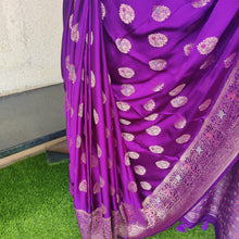 Load image into Gallery viewer, Purple Banarasi satin sarees
