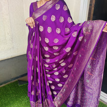 Load image into Gallery viewer, Purple Banarasi satin sarees
