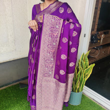 Load image into Gallery viewer, Purple Banarasi satin sarees
