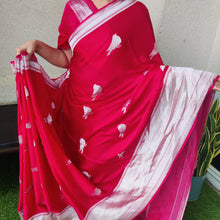 Load image into Gallery viewer, Pink Bird Banarasi Satin Sarees
