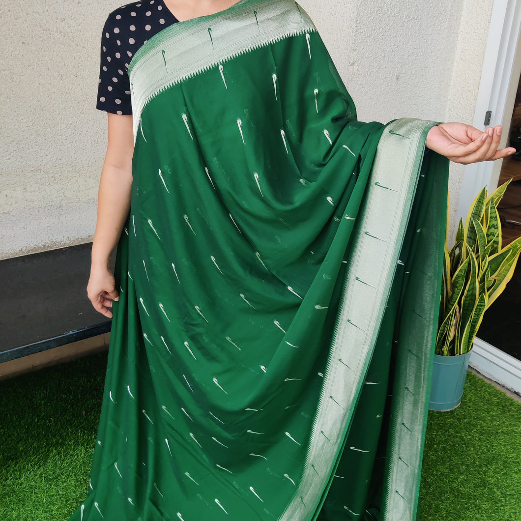 Dark green Paithani Soft Georgette Sarees