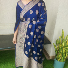 Load image into Gallery viewer, Newy Blue Meenakri Banarasi satin sarees
