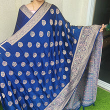 Load image into Gallery viewer, Newy Blue Meenakri Banarasi satin sarees
