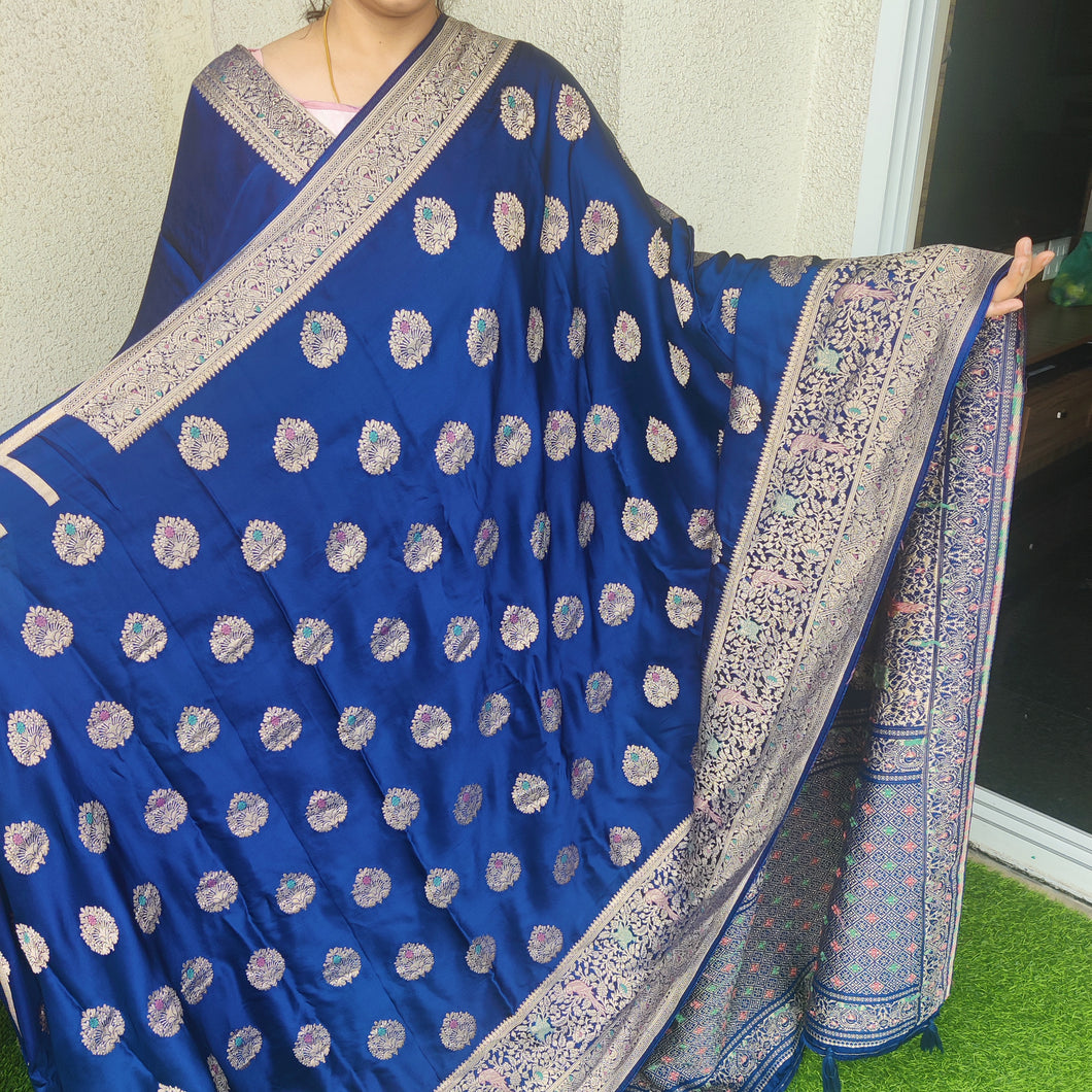 Newy Blue Meenakri Banarasi satin sarees