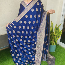 Load image into Gallery viewer, Newy Blue Meenakri Banarasi satin sarees
