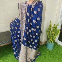 Load image into Gallery viewer, Newy Blue Meenakri Banarasi satin sarees
