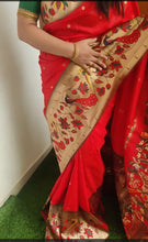 Load image into Gallery viewer, Red Paithani soft silk sarees
