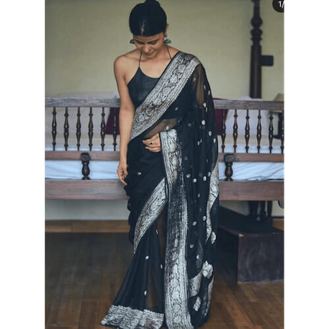 Black Pure Khaddi Chiffon sarees