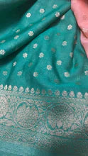 Load image into Gallery viewer, Peach and Green Designer soft Georgette Silk sarees
