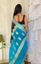 Load image into Gallery viewer, Black and blue Pure Khaddi Chiffon sarees
