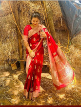 Load image into Gallery viewer, Red Designer Crepe Georgette Buttas sarees
