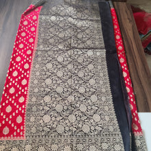 Load image into Gallery viewer, Red chex and Black Designer Crepe Georgette Buttas sarees
