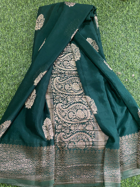 Bottle Green Designer Crepe Georgette Buttas sarees