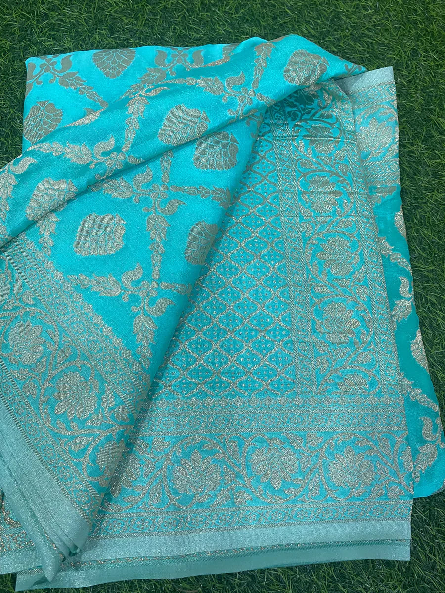 Sky Blue designer soft crepe georgette silk