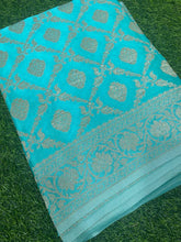 Load image into Gallery viewer, Sky Blue designer soft crepe georgette silk
