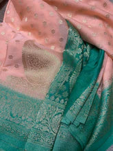 Load image into Gallery viewer, Peach and Green Designer soft Georgette Silk sarees
