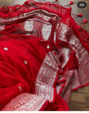 Load image into Gallery viewer, Red Pure Khaddi Chiffon sarees
