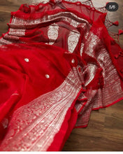 Load image into Gallery viewer, Red Pure Khaddi Chiffon sarees
