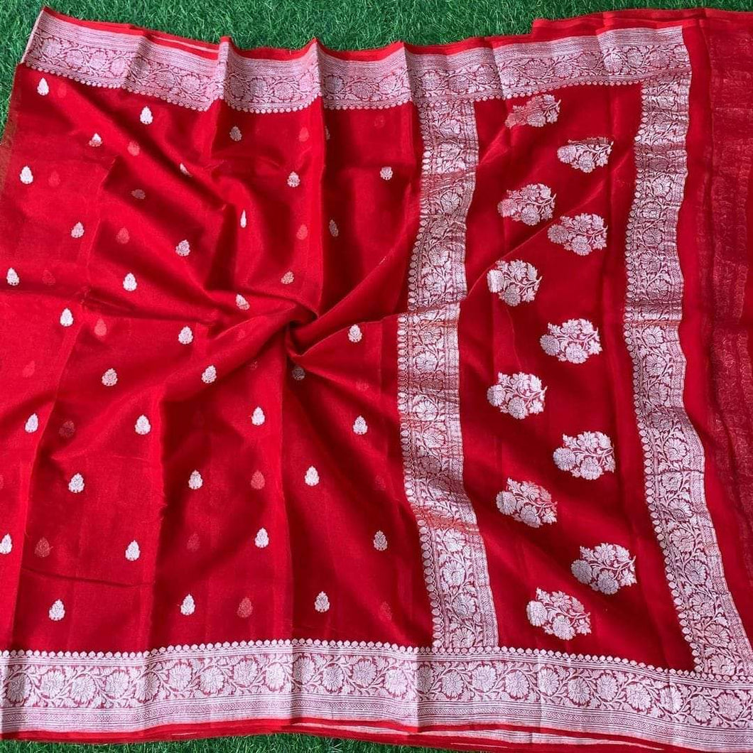 Red Pure Khaddi Chiffon sarees