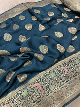 Load image into Gallery viewer, Ink Blue  Meenakri Banarasi satin sarees
