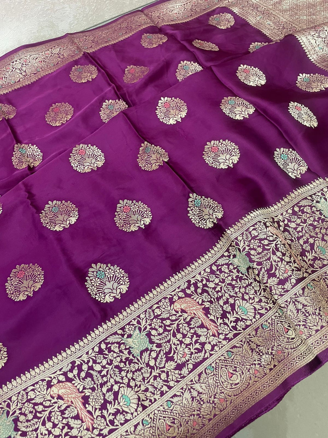 Purple Banarasi satin sarees