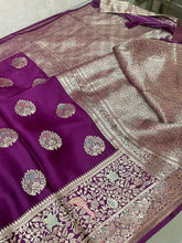 Load image into Gallery viewer, Purple Banarasi satin sarees
