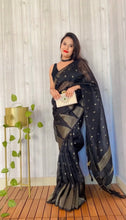 Load image into Gallery viewer, Green Designer Organza sarees
