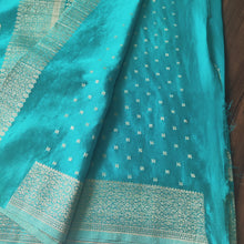 Load image into Gallery viewer, Sea Green Designer Crepe Georgette Buttas sarees
