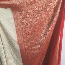 Load image into Gallery viewer, Cream and Red Chex Semi Georgette sarees
