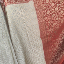 Load image into Gallery viewer, Cream and Red Chex Semi Georgette sarees
