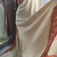 Load image into Gallery viewer, Cream and Red Chex Semi Georgette sarees
