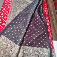 Load image into Gallery viewer, Red chex and Black Designer Crepe Georgette Buttas sarees
