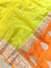 Load image into Gallery viewer, Lemon Yellow and orange  Pure Khaddi Chiffon sarees
